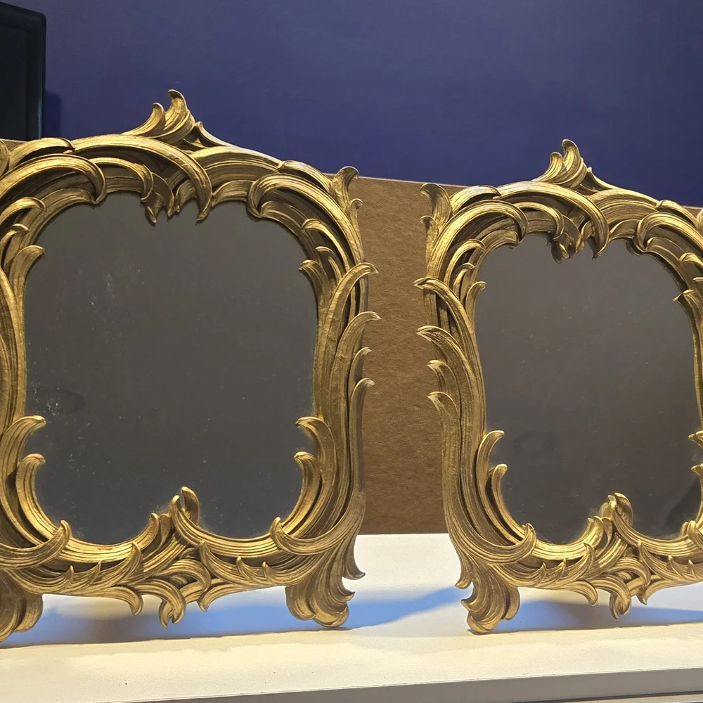 2 Vintage Tabletop Mirrors with Ornate Gold Frame by Syroco, Hollywood Regency